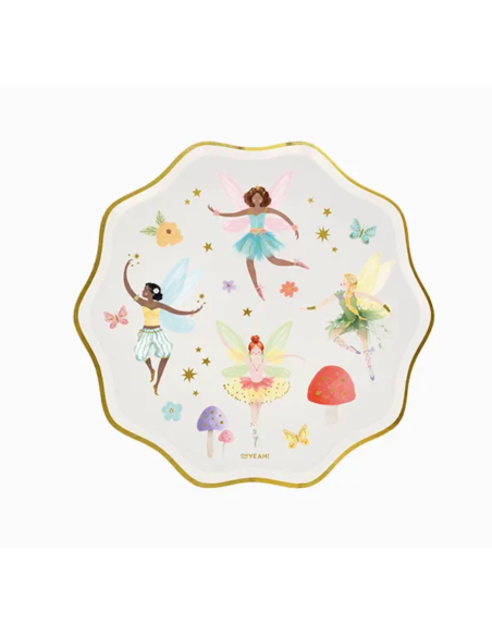 Assiette à dessert en carton avec bordure dorée 18 cm HADAS (6 pièces)