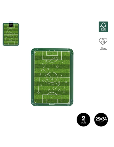 Plateau rectangulaire en carton 25x34 cm FÚTBOL (2 unités)