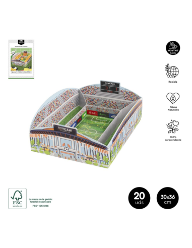 Stadium-themed cardboard snack tray 30x36 cm FÚTBOL (1 ud)