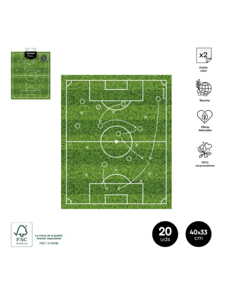 20 Servilletas de Papel Campo de Fútbol 40x33 cm | Fiesta y Cumpleaños
