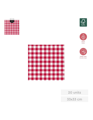 2C Vichy Red Farm Paper Napkins GRANJA 33x33 cm (20 units)