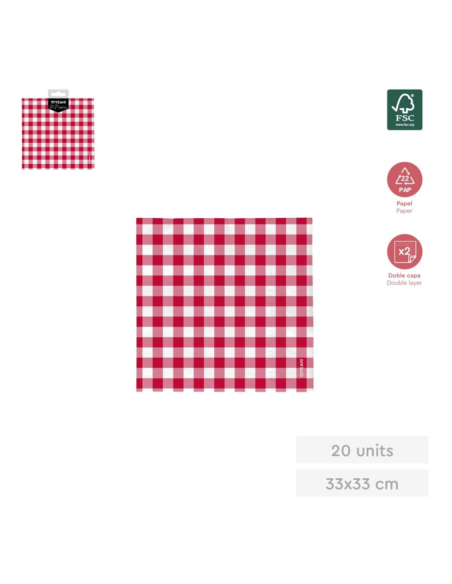 2C Vichy Red Farm Paper Napkins GRANJA 33x33 cm (20 units)