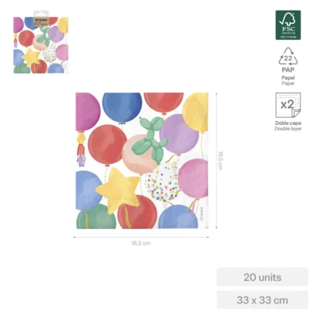 Serviettes en papier 2C GLOBOS 33x33 cm (20...