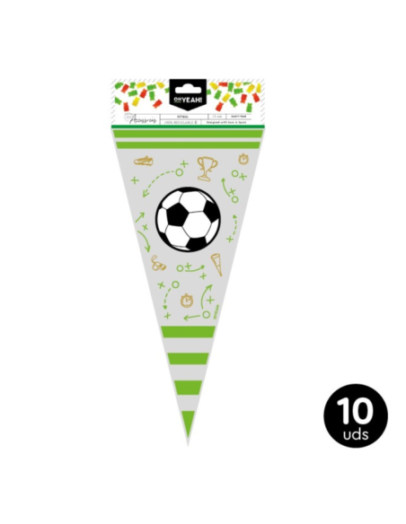 10 Bolsas para Chuches de Fútbol 18x37 cm | Detalles para Invitados