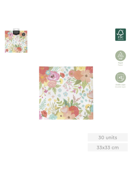 Paper napkins 2C floral HADAS 33x33 cm (30 units)