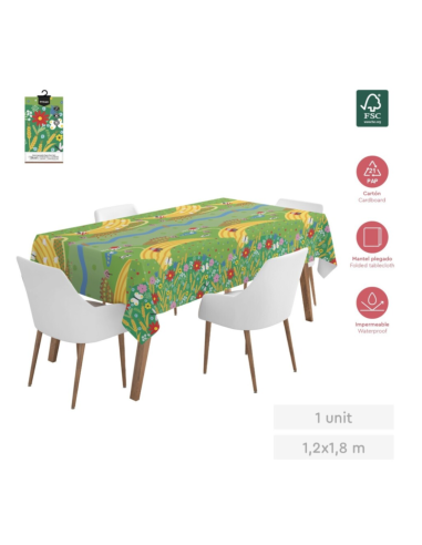 Laminated paper tablecloth, farm landscape, 1.2 x 1.8 cm GRANJA