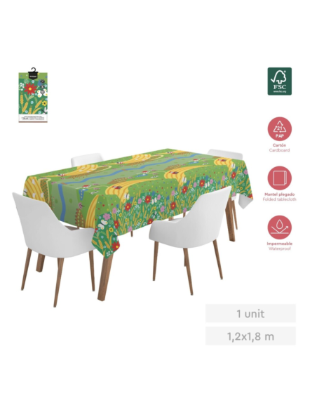 Nappe en papier plastifié, motif paysage champêtre, 1,2 x 1,8 cm GRANJA