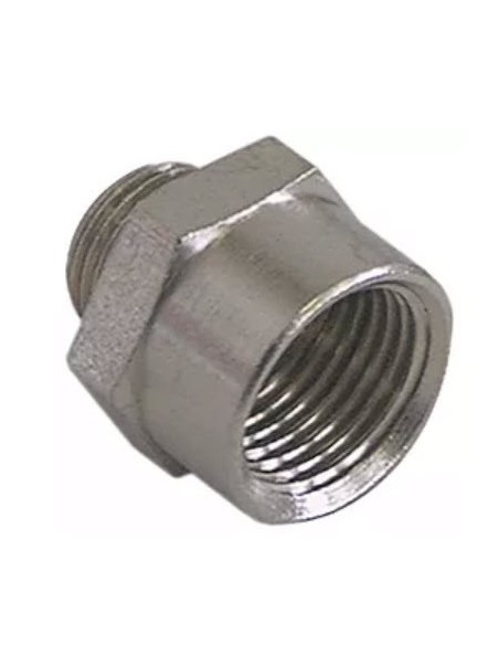 Reducción rosca 1/2" H - 3/8" M latón niquelado EC 26 longitud total 27,5 mm 520189