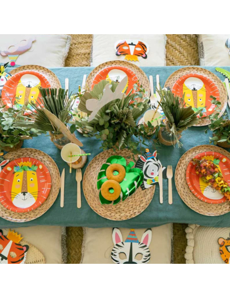 6 Platos Cartón Forma Hoja Tropical 20x22 cm | Fiesta Selva