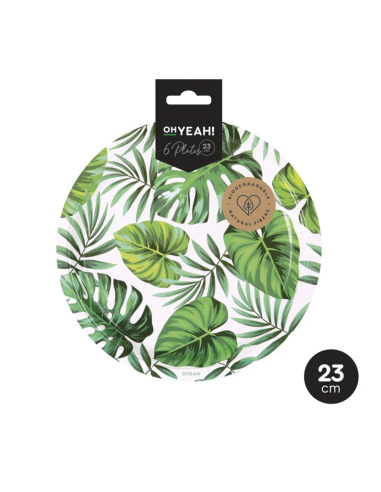 6 Platos de Cartón Llanos 23 cm Jungle | Vajilla Desechable Eco