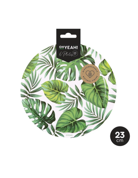 6 Platos de Cartón Llanos 23 cm Jungle | Vajilla Desechable Eco