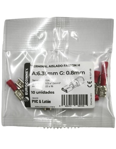 Cosse isolée Faston femelle 6,3x0,8mm 10A 10 pièces
