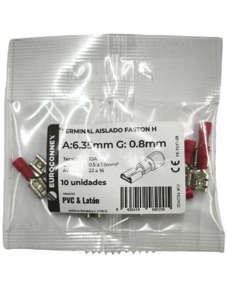 Cosse isolée Faston femelle 6,3x0,8mm 10A 10 pièces