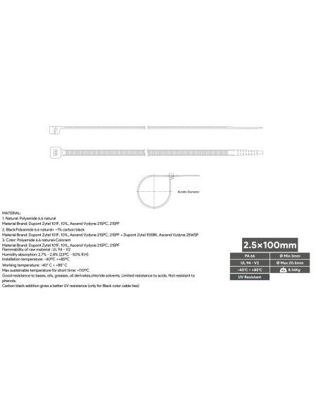 Brida Nylon Negra 100x2,5 mm 100 unidades BRN25-100N