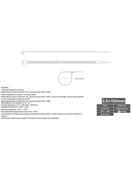 Brida Nylon Negra 150x2,5 mm 100 unidades BRN25-150N