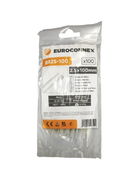 Brida Nylon Blanca 100x2,5 mm 100 unidades BR25-100