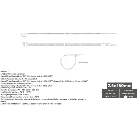 White Nylon Cable Tie 150x2.5 mm 100 units...