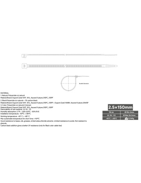 Brida Nylon Blanca 150x2,5 mm 100 unidades BR25-150