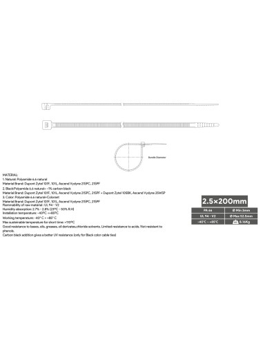 Brida Nylon Blanca 200x2,5 mm 100 unidades BR25-200