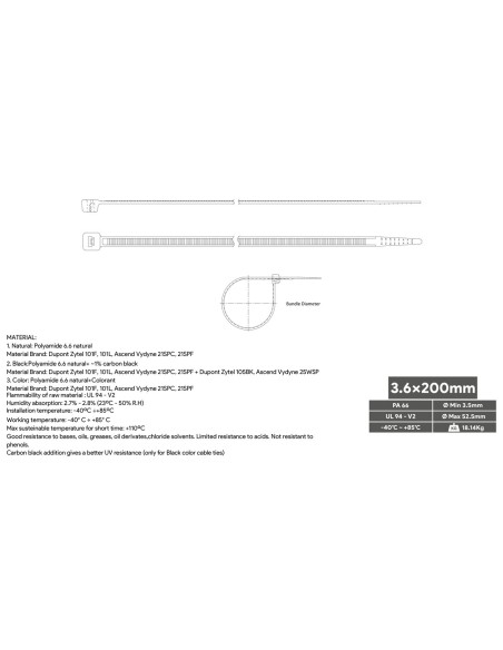 Brida Nylon Blanca 200x3,6 mm 100 unidades BR36-200