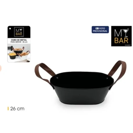 Black metal bucket with leather handle 26 cm MY...