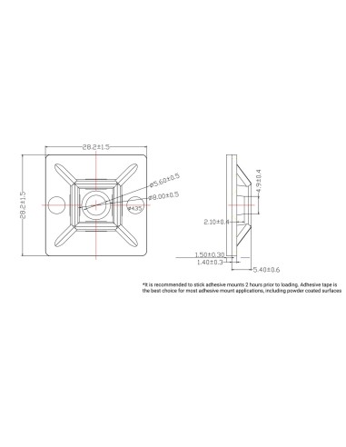 Base adhésive pour bride noire 28x28mm 100 pièces BRF28-28N