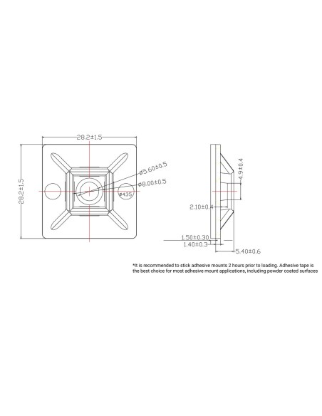 Base adhésive pour bride noire 28x28mm 100 pièces BRF28-28N