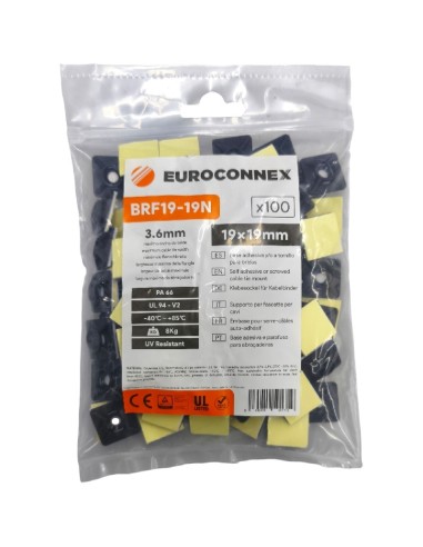 Base Adhesiva para Brida Negra 19x19 mm 100 piezas BRF19-19N