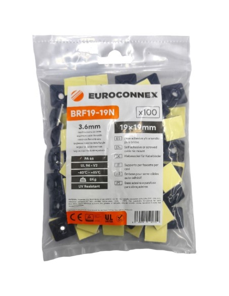 Base Adhesiva para Brida Negra 19x19 mm 100 piezas BRF19-19N