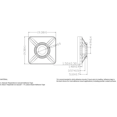 Black Adhesive Cable Tie Mount 19x19 mm 100...