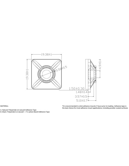 Base Adhesiva para Brida Negra 19x19 mm 100 piezas BRF19-19N
