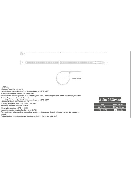 Brida Nylon Blanca 250x4,8 mm 100 unidades BR48-250
