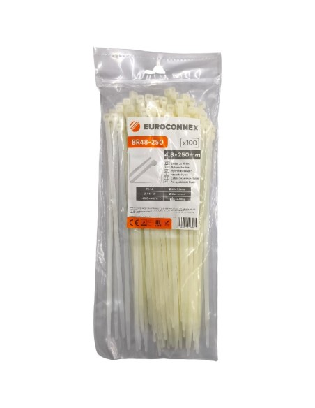 Brida Nylon Blanca 250x4,8 mm 100 unidades BR48-250