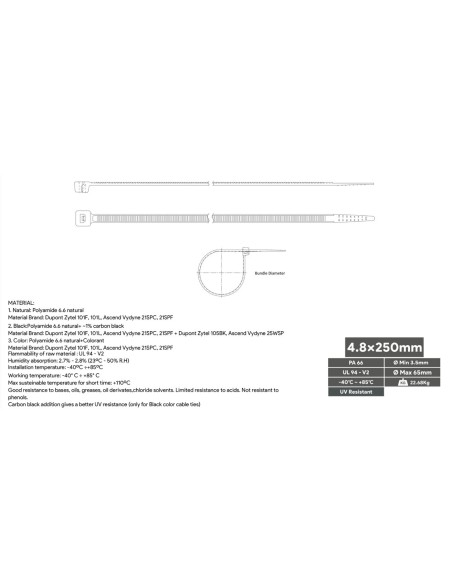 Black Nylon Cable Tie 250x4.8 mm 100 units BR48-250N