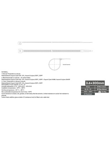 Brida Poliamida Nylon Negra 300x5mm 100 unidades