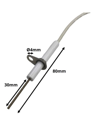 Ignition electrode with flange Ø4mm cable length 800mm round faston connector ø 2.4mm