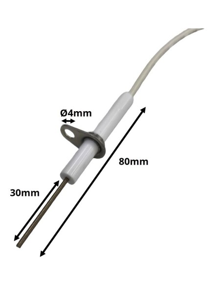 Ignition electrode with flange Ø4mm cable length 800mm round faston connector ø 2.4mm