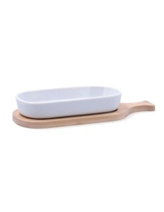 Bamboo appetizer board with oval ceramic