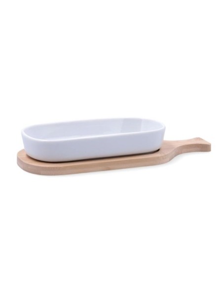 Bamboo appetizer board with oval ceramic