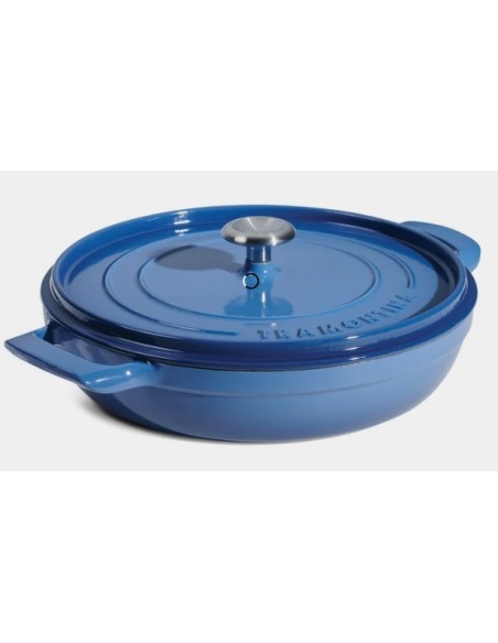 Cocotte basse avec couvercle en fonte émaillée bleue