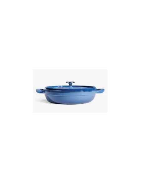 Cocotte basse avec couvercle en fonte émaillée bleue