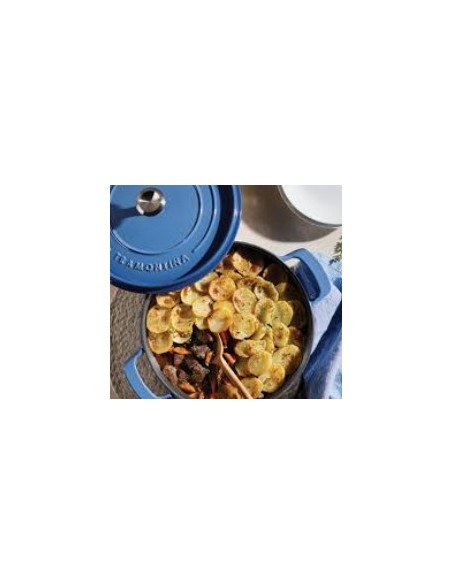 Cocotte basse avec couvercle en fonte émaillée bleue