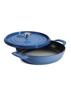 Cazuela baja con tapa de hierro fundido esmaltado azul