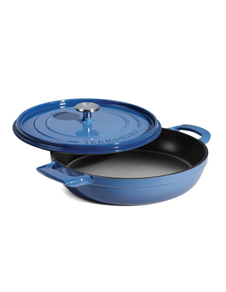Cazuela baja con tapa de hierro fundido esmaltado azul