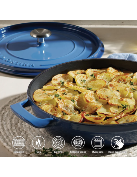 Cazuela baja con tapa de hierro fundido esmaltado azul