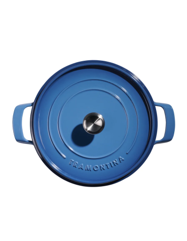 Cocotte basse avec couvercle en fonte émaillée bleue