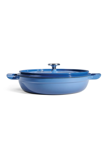 Cazuela baja con tapa de hierro fundido esmaltado azul
