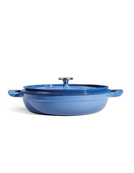 Cocotte basse avec couvercle en fonte émaillée bleue