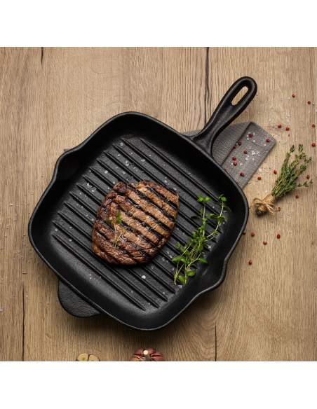 Sartén Parrilla de Hierro Fundido Precurada 27 cm
