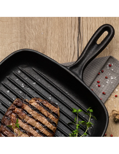 Sartén Parrilla de Hierro Fundido Precurada 27 cm